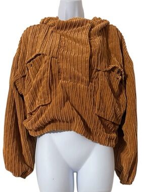 Free People Movement Bring the Heat Cropped Ribbed Corduroy Hoodie Sz S Relaxed